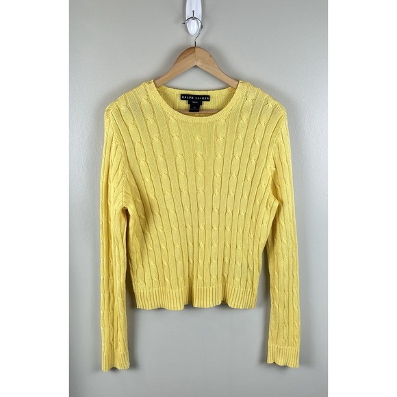 Ralph Lauren Women's XL Black Label Slim Fit Cable Knit Pullover Sweater Yellow - Picture 1 of 5